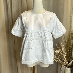 White babydoll cotton/crochet top sz S
